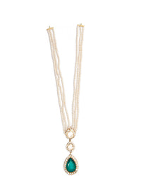 Green Moissanite Harmony: 925 Silver Double Moissanite Necklace with Pearl and Green Gemstone view 5