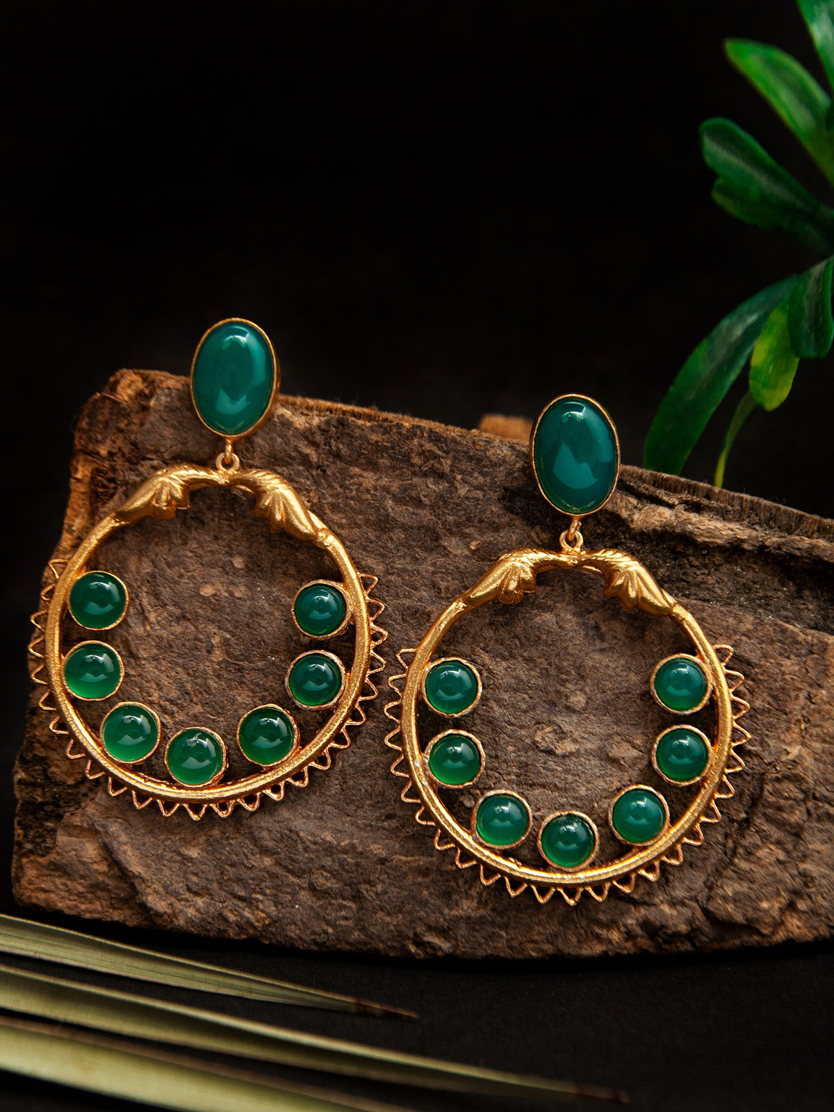 Green Essence Gold Plated Earrings: 925 Sterling Silver view 1