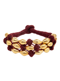 Maroon Melody: 925 Silver Gold Plated Dholki Bead Bracelet view 2