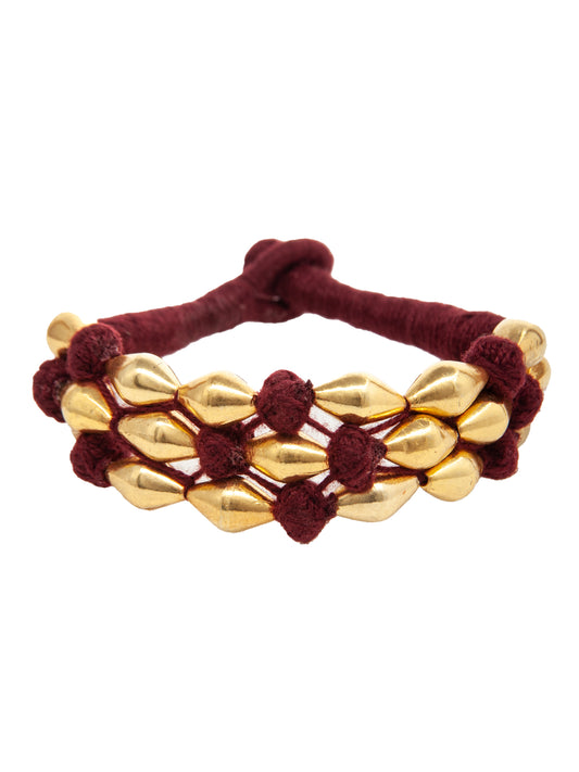 Maroon Melody: 925 Silver Gold Plated Dholki Bead Bracelet