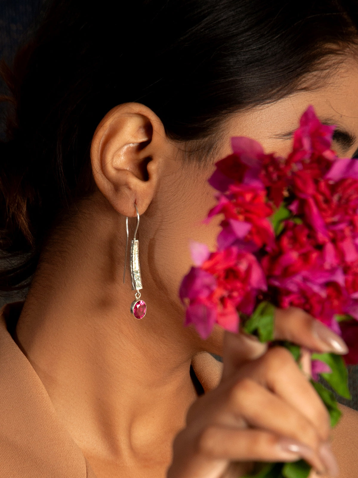 Rosy Radiance Designer Dangler Earrings: 925 Sterling Silver view 3