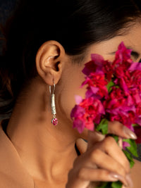 Rosy Radiance Designer Dangler Earrings: 925 Sterling Silver view 3