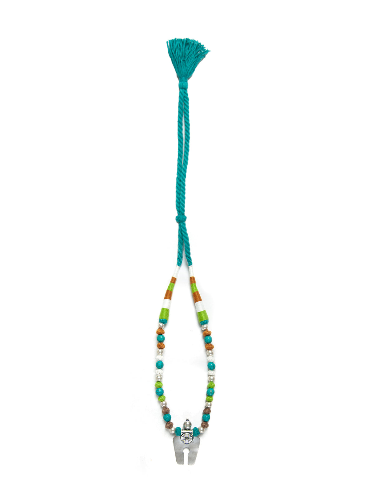 Turquoise Horseshoe Harmony: 925 Silver Horseshoe Turquoise Beaded Multicolor Thread Necklace view 4