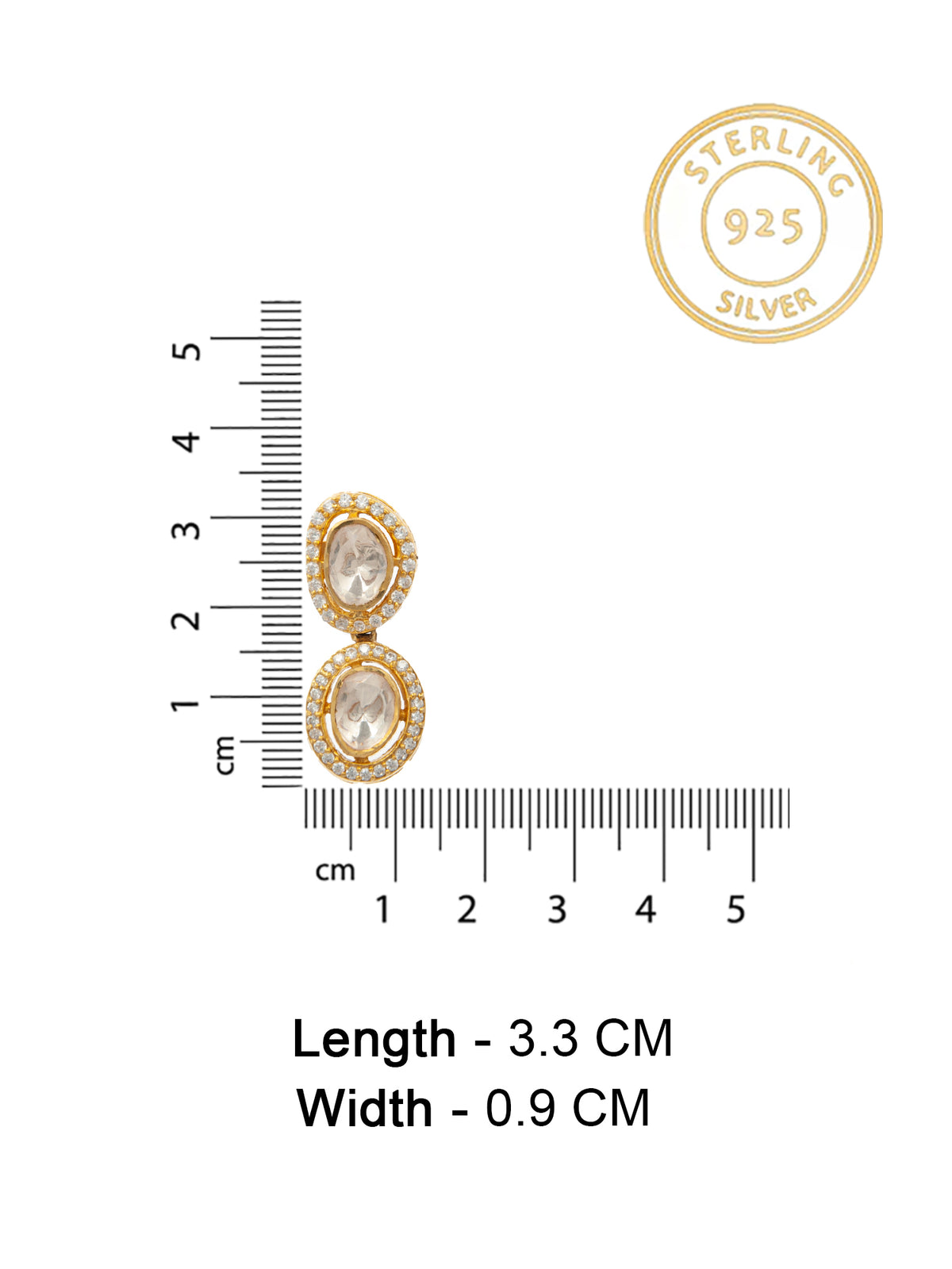 Swarna Ratna Double Moissanite Earrings: 925 Sterling Silver Gold Plated view 6