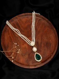 Green Moissanite Harmony: 925 Silver Double Moissanite Necklace with Pearl and Green Gemstone view 3