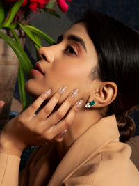 Vrindavan Green Onyx and White Kundan Studs: 925 Sterling Silver view 3