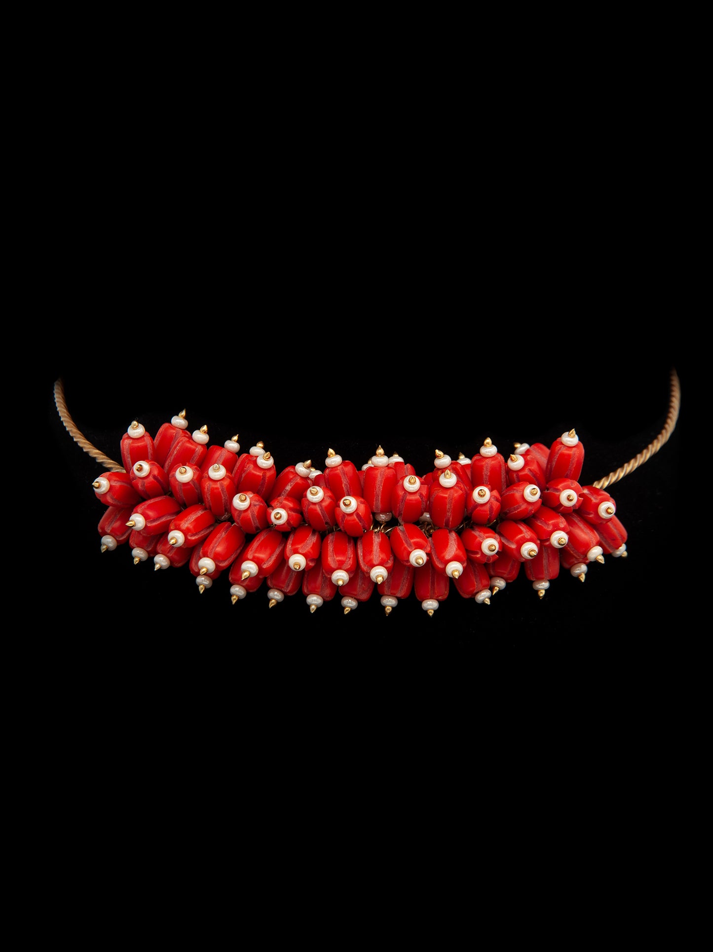 Crimson Coral Elegance: 925 Silver Gold Plated Hasli Necklace