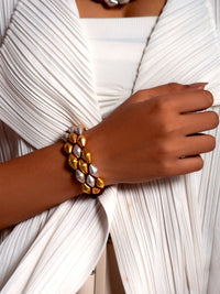 Dual-Tone Dholki Delight: 925 Silver Two Tone Bracelet view 4