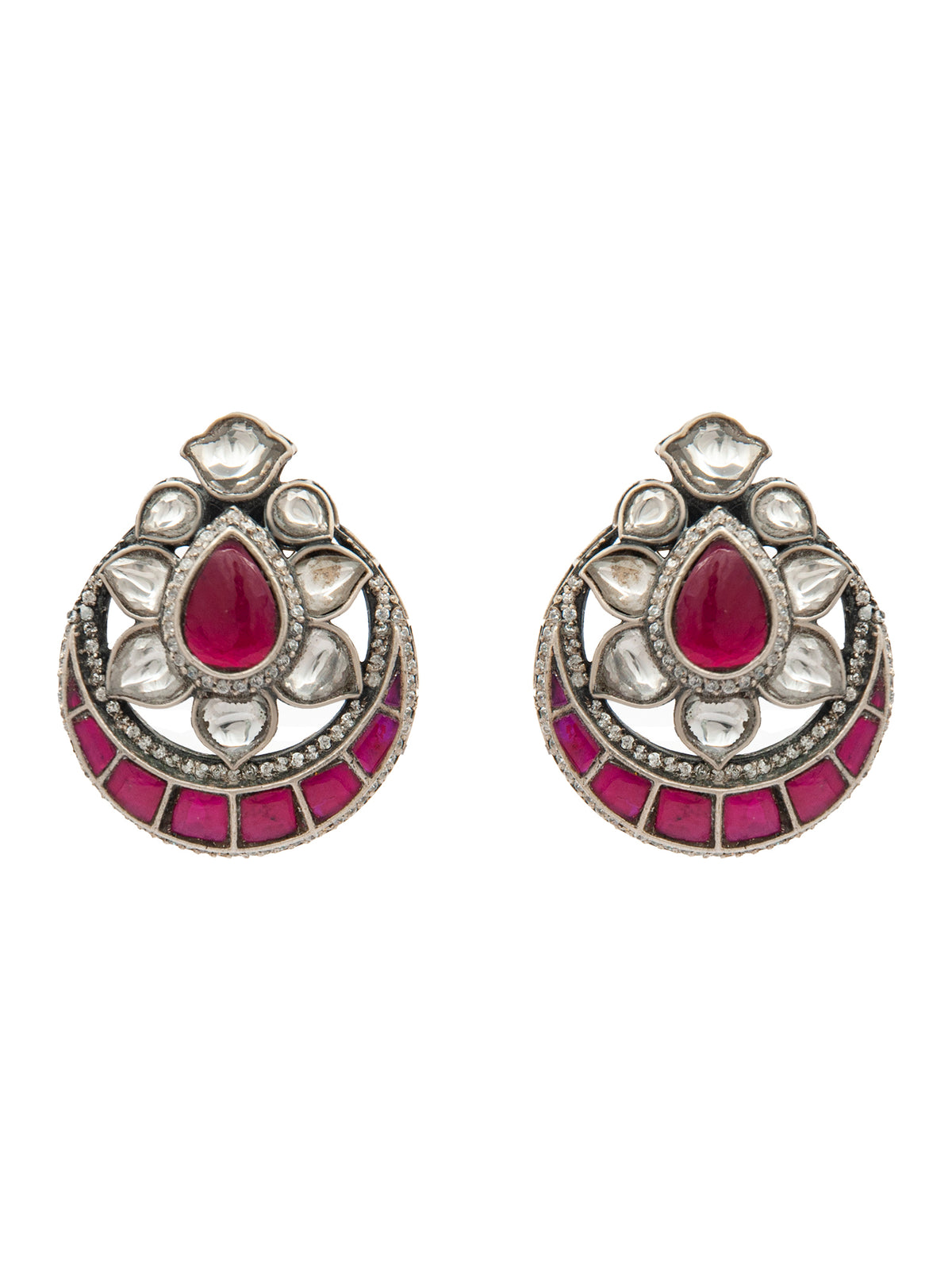 Sone Ki Laal Chandbali Kundan Studs: 925 Sterling Silver view 2