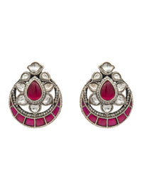 Sone Ki Laal Chandbali Kundan Studs: 925 Sterling Silver view 2