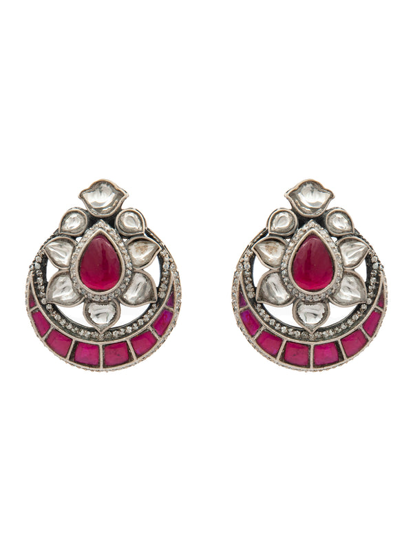 Sone Ki Laal Chandbali Kundan Studs: 925 Sterling Silver alternate