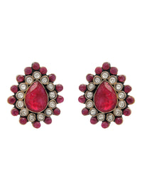 Ratna Kundan Silver Studs: 925 Sterling Silver with Dyed Ruby view 2