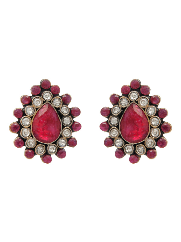 Ratna Kundan Silver Studs: 925 Sterling Silver with Dyed Ruby alternate