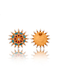 Turquoise Pearl Spiked Earrings view 3