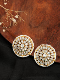 Pearl Radiance: 925 Sterling Silver Circle Earrings with Kundan and Pearl view 1