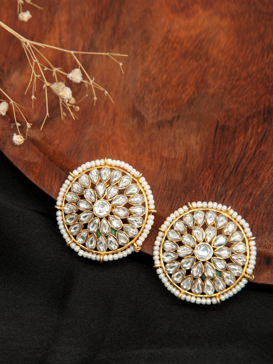 Pearl Radiance: 925 Sterling Silver Circle Earrings with Kundan and Pearl
