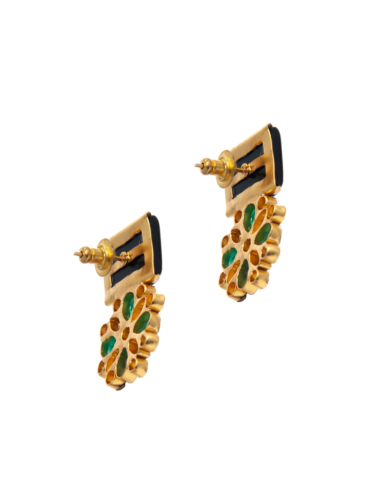 Midnight Sparkle : 925 Silver Moissanite Earrings with Black Carved Stone view 5