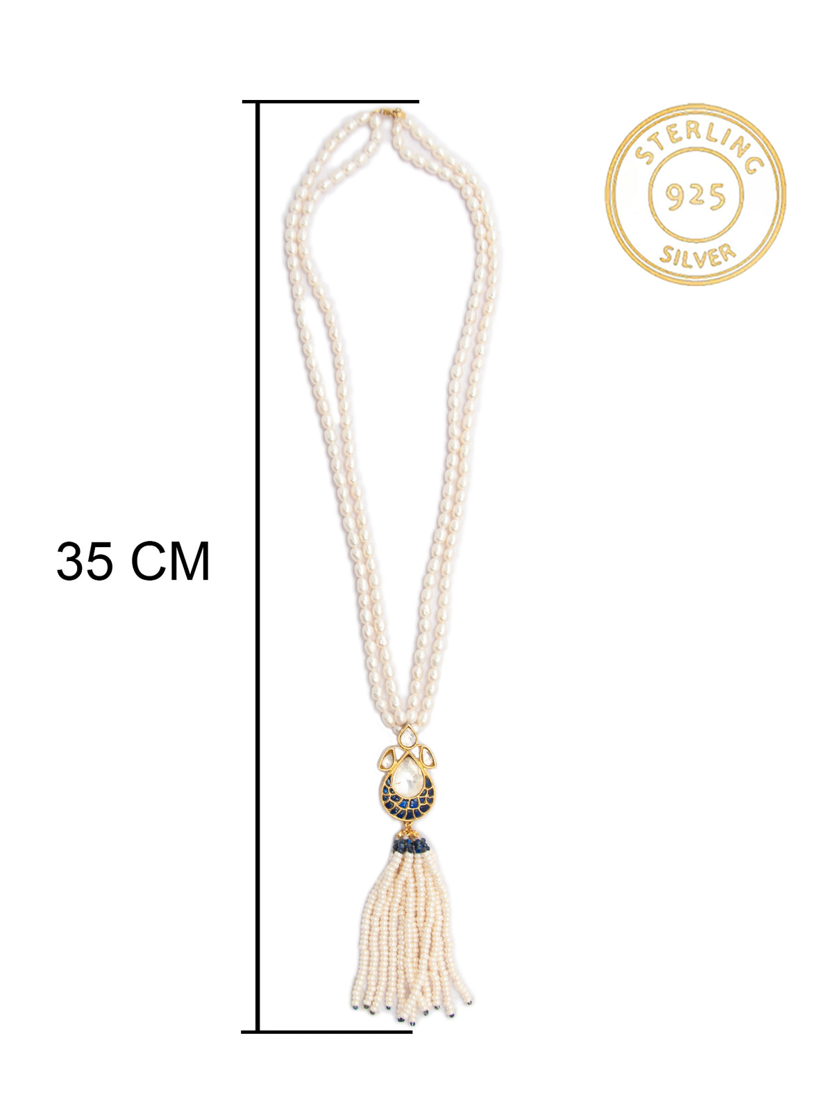 Pearlescent Tassel Elegance: 925 Silver Kundan Pearl Necklace view 6