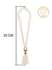 Pearlescent Tassel Elegance: 925 Silver Kundan Pearl Necklace view 6