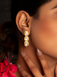 Swarna Ratna Double Moissanite Earrings: 925 Sterling Silver Gold Plated view 4