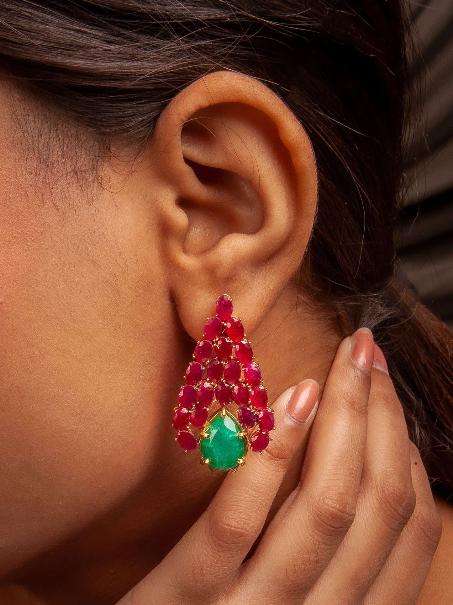 Jadeburst Ruby Triangle Earrings