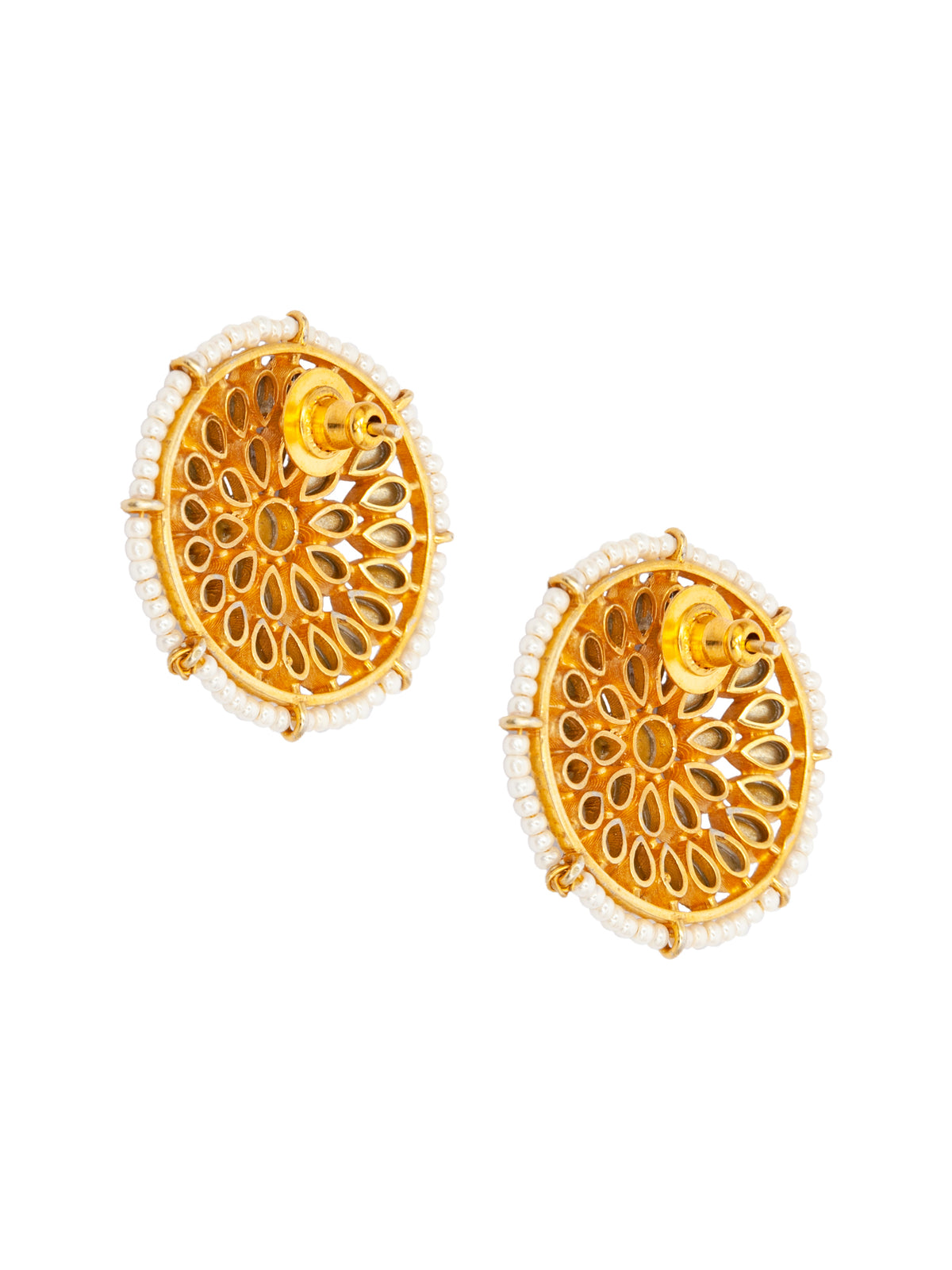 Pearl Radiance: 925 Sterling Silver Circle Earrings with Kundan and Pearl view 6