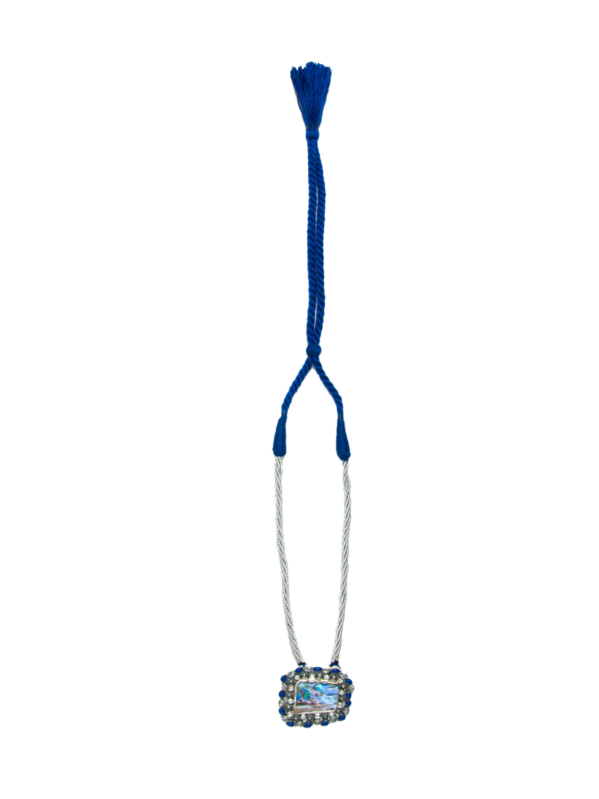 Oceanic Glow: 925 Silver Mother of Pearl Necklace with Blue Thread view 5