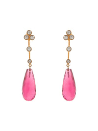 Pink Briolette Kundan Earrings: 925 Sterling Silver Gold Plated view 2
