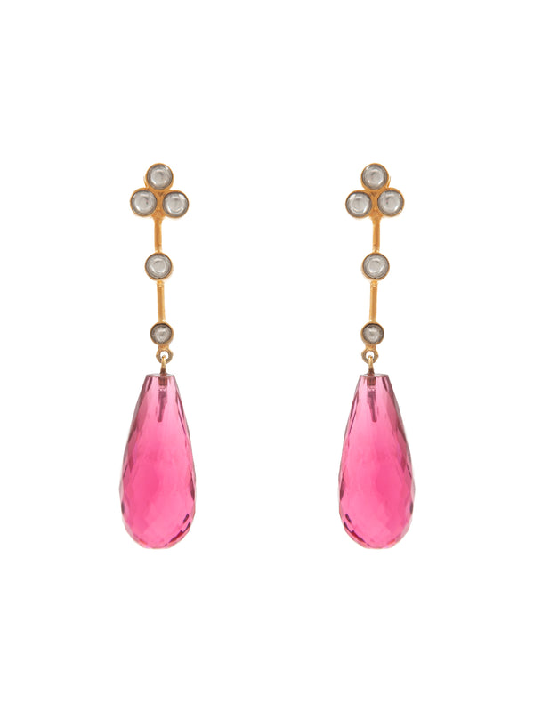 Pink Briolette Kundan Earrings: 925 Sterling Silver Gold Plated alternate