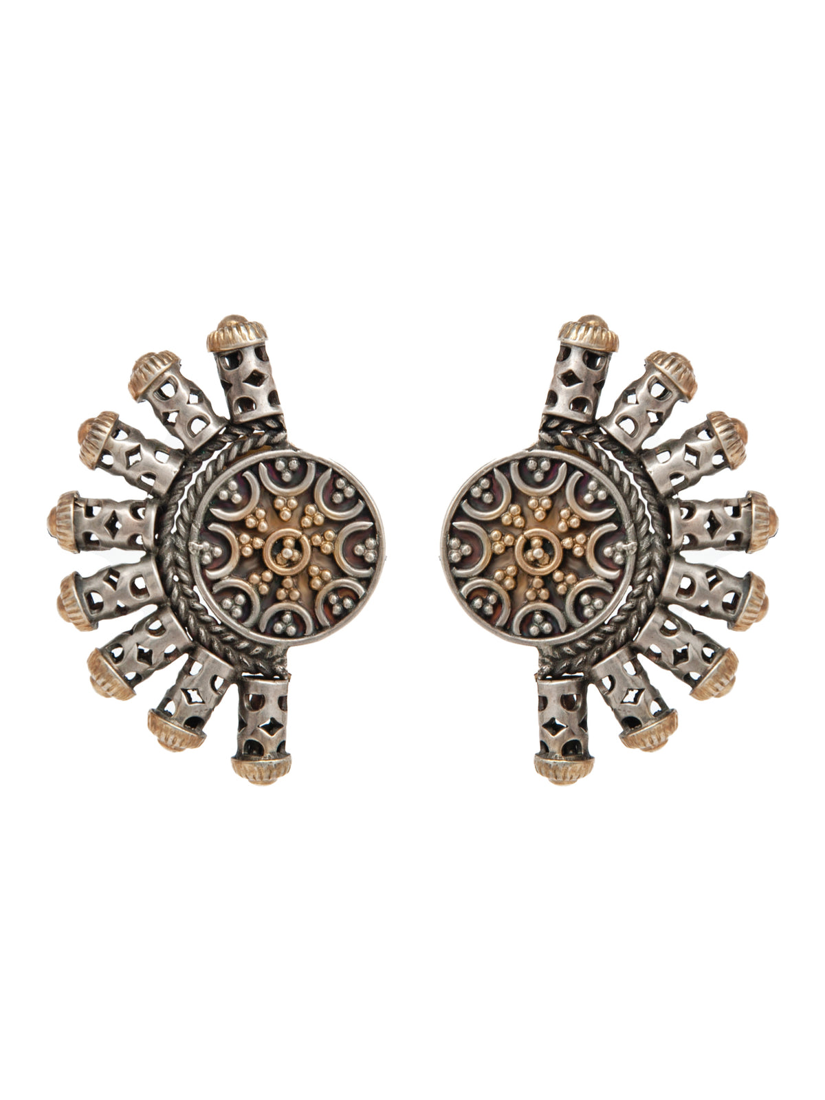 Rawa Splendor Stud Earrings: 925 Sterling Silver Two Tone Gold Plated view 2