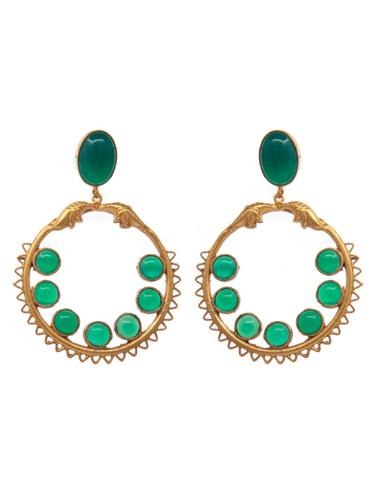 Green Essence Gold Plated Earrings: 925 Sterling Silver