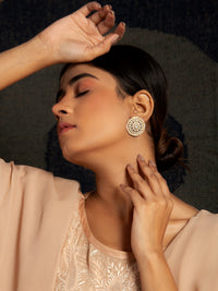 Pearl Radiance: 925 Sterling Silver Circle Earrings with Kundan and Pearl view 4