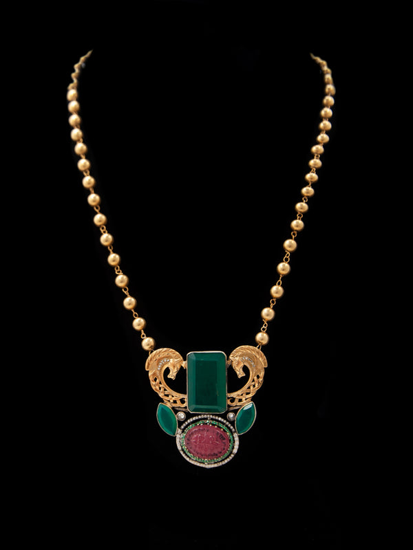 Seaside Splendor: 925 Silver Sea Horse Motif Fusion Gold Plated Beaded Necklace alternate