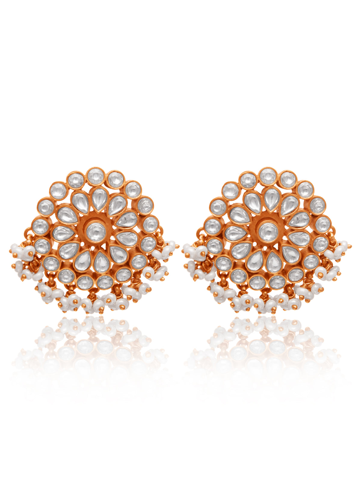 Glamourous Gold Kundan Pearl Statement Earrings view 3