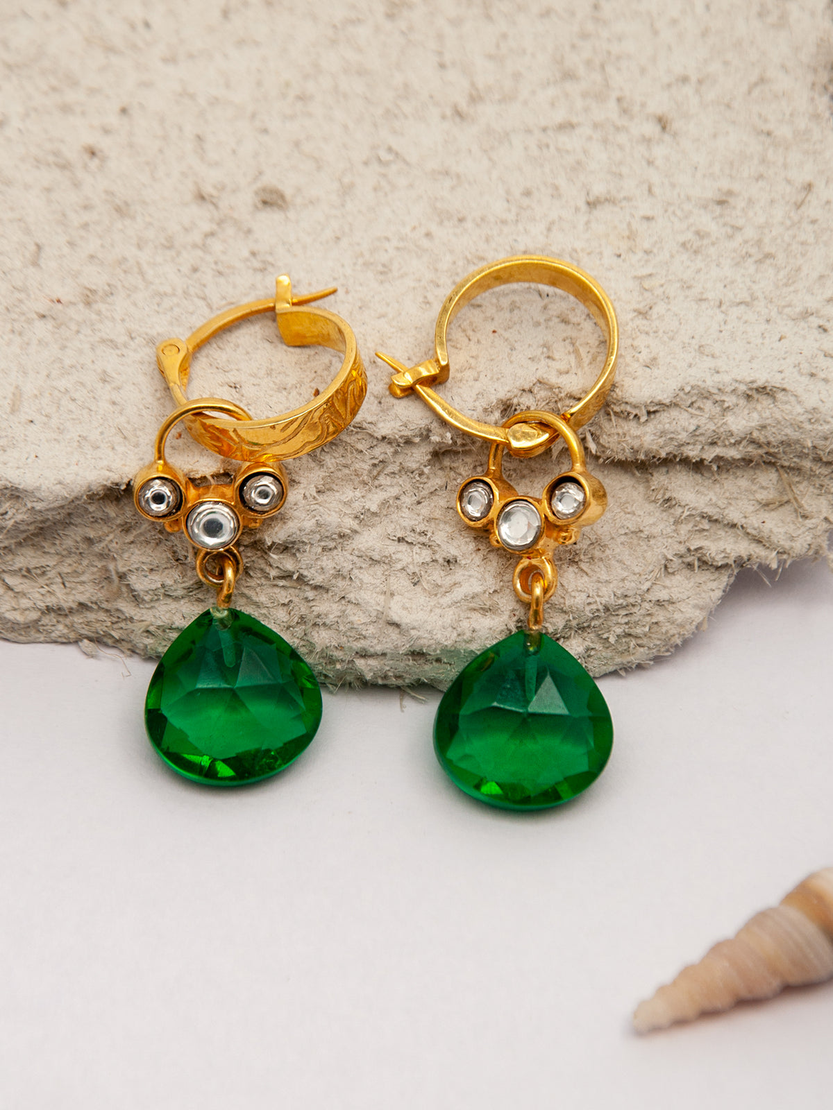 Green Glow Modern Hoop Earrings: 925 Sterling Silver Gold Plated view 1