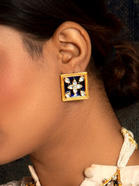 Sona Meenakari Swarna Studs: 925 Sterling Silver Gold Plated view 3