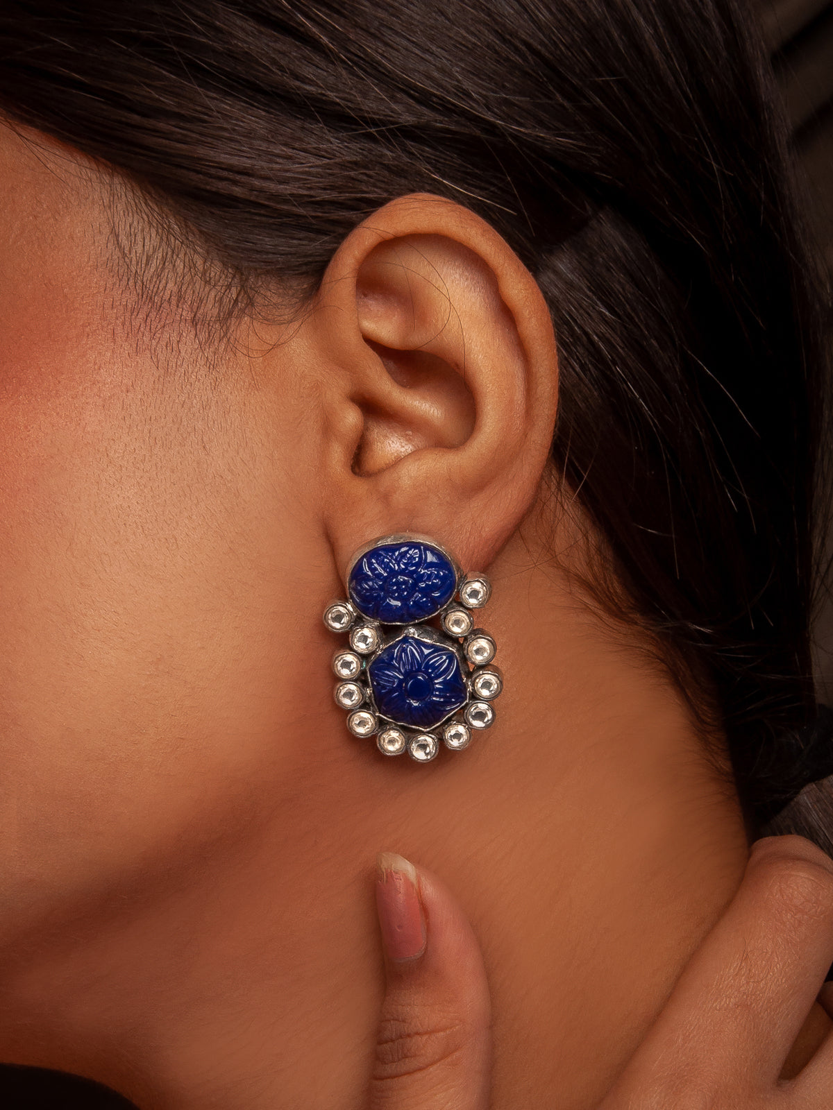 Navy Bloom Earrings view 1