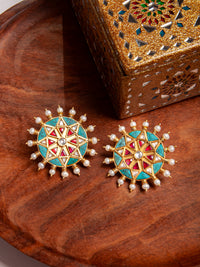 Turquoise Pearl Spiked Earrings view 2
