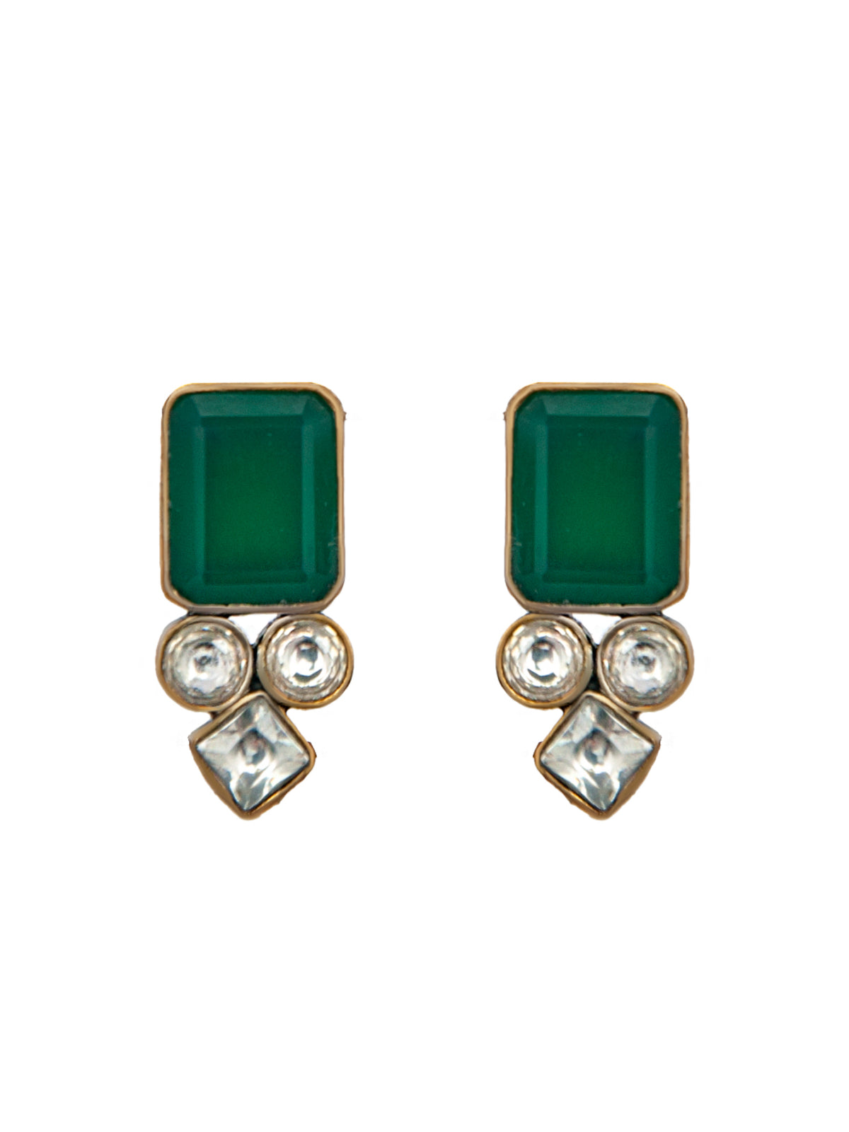 Vrindavan Green Onyx and White Kundan Studs: 925 Sterling Silver view 2