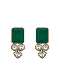 Vrindavan Green Onyx and White Kundan Studs: 925 Sterling Silver view 2
