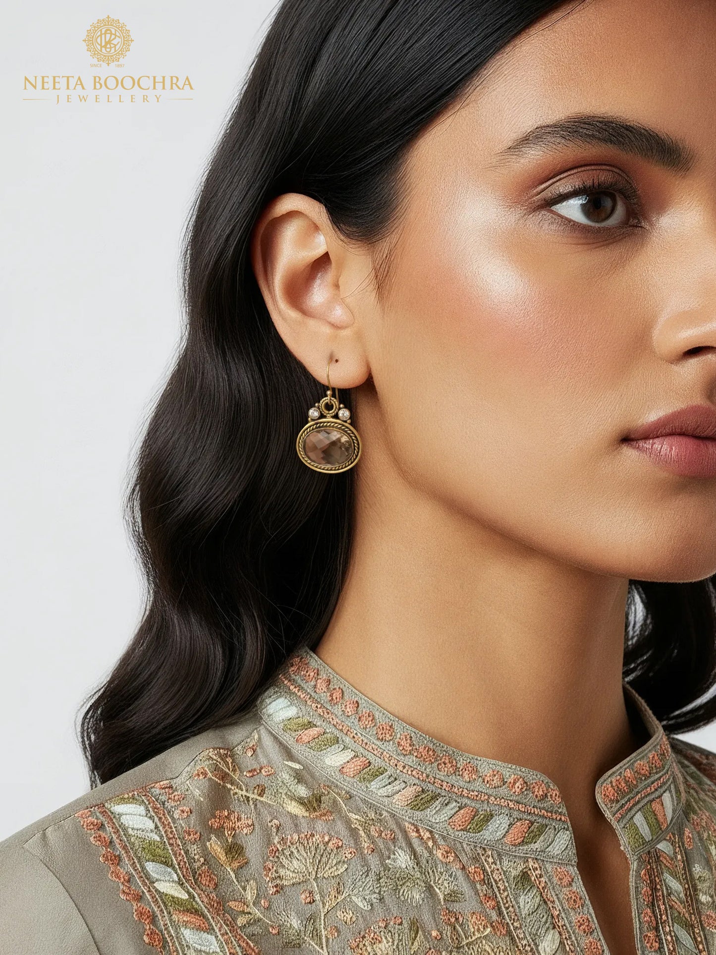 Nitya 925 Silver Smoky Quartz Dangler Earrings.