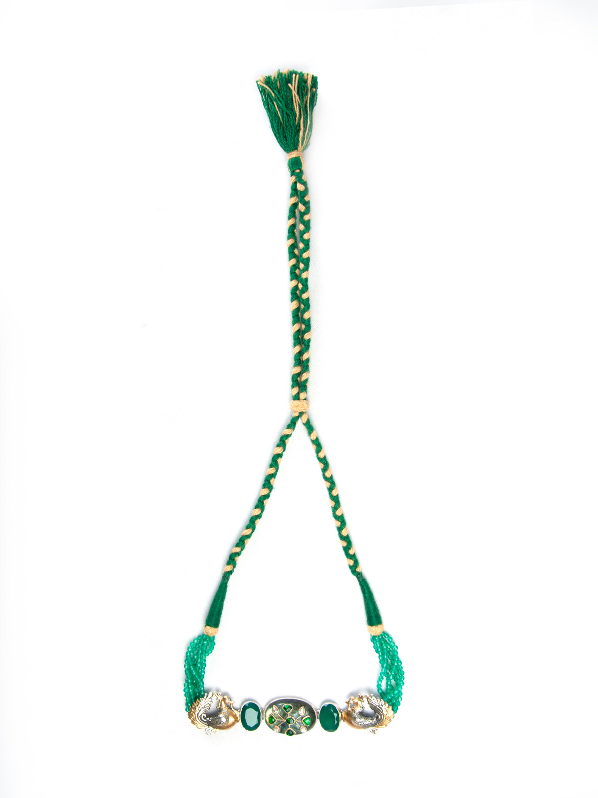 Fusion Green Bird Choker: 925 Silver with Labradorite Kundan Gemstone view 7