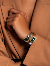 Verdant Fusion: 925 Silver Two Tone Bangle Cuff with Green Onyx Gemstone view 3