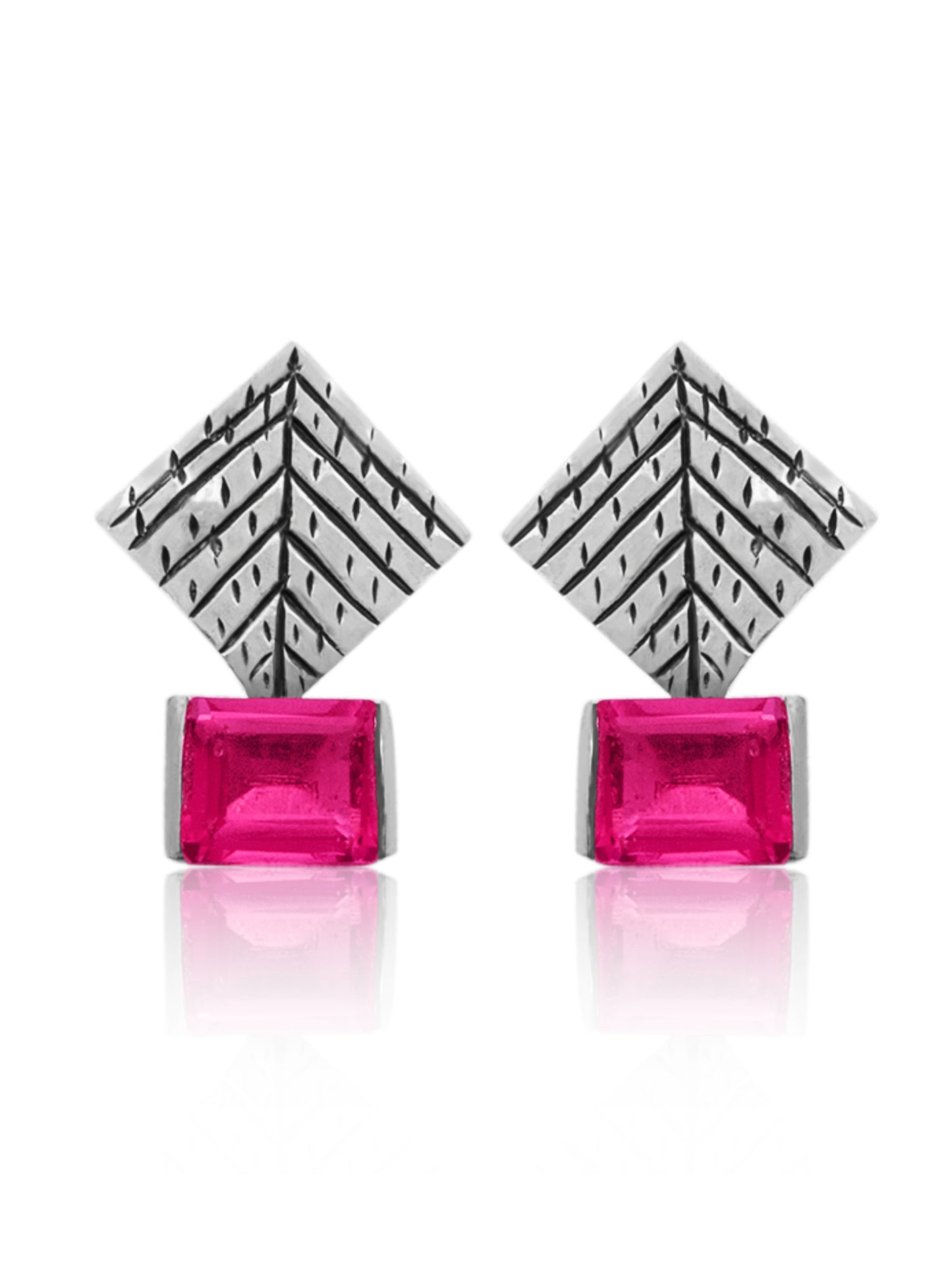 Pink Octagon Tourmaline Sterling Silver Earrings