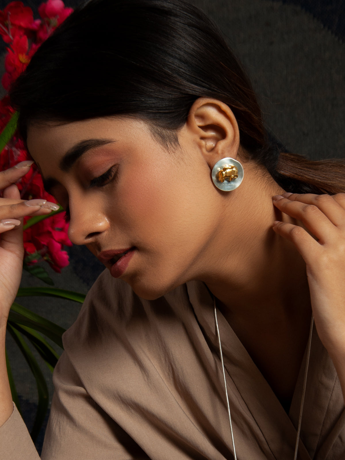 Majestic Marvel: 925 Sterling Silver Elephant Studs with Two Tone Plating view 3
