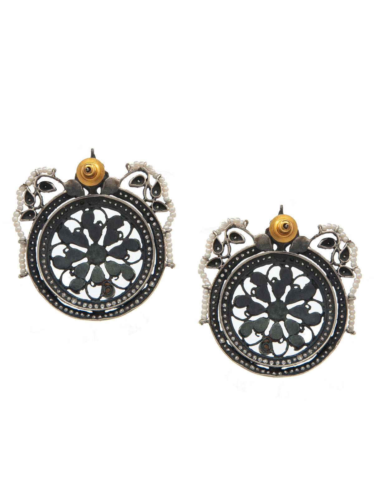 Mehfil Multicolor Kundan Round Stud Earrings: 925 Sterling Silver view 4