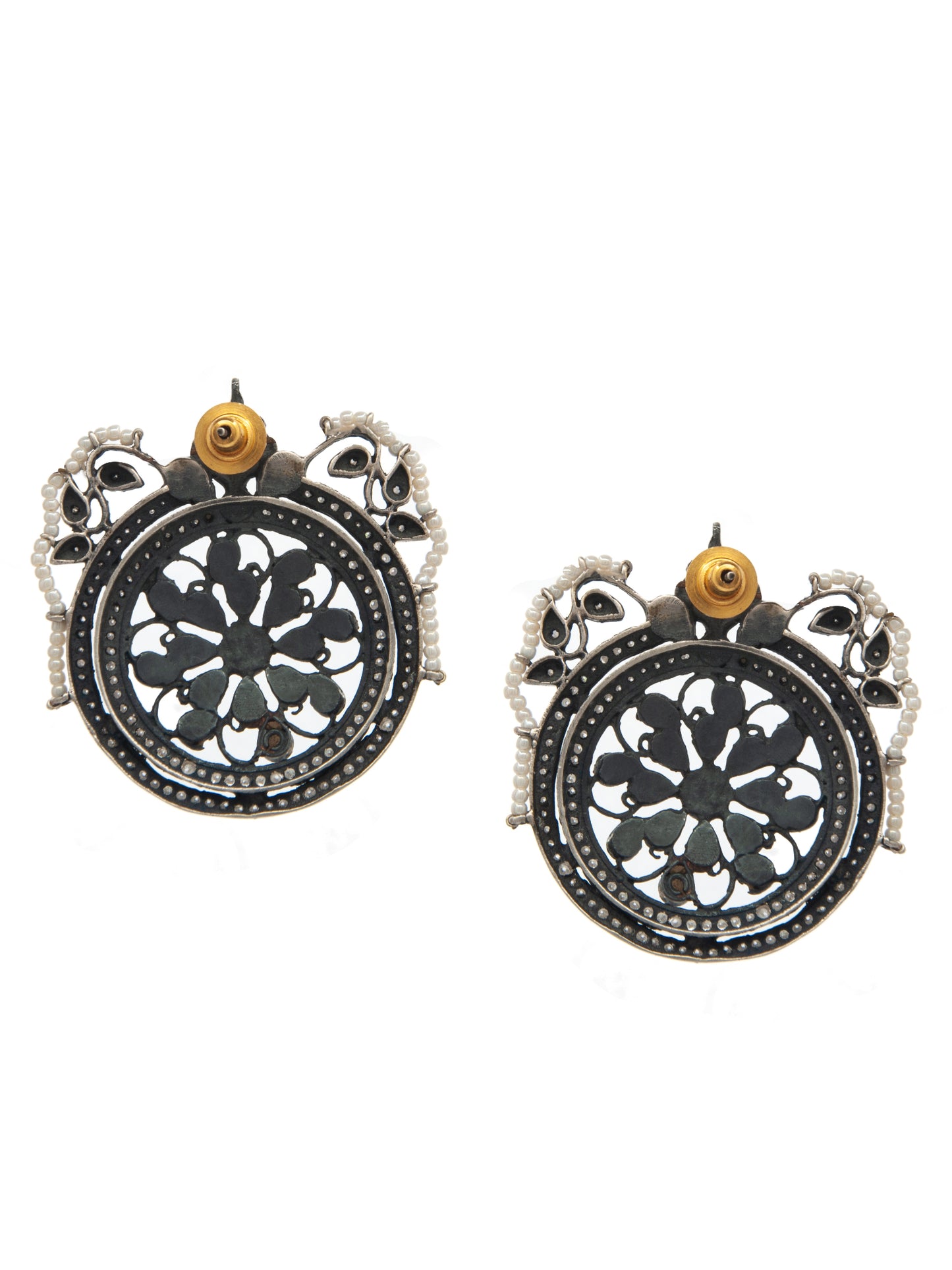 Mehfil Multicolor Kundan Round Stud Earrings: 925 Sterling Silver