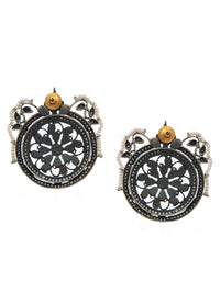 Mehfil Multicolor Kundan Round Stud Earrings: 925 Sterling Silver view 4