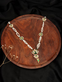 Floral Bliss: 925 Silver Floral Motif Pearl Beaded Necklace with Multicolor Kundan view 1
