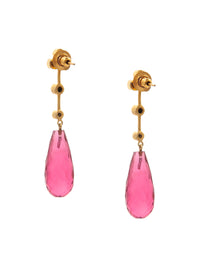 Pink Briolette Kundan Earrings: 925 Sterling Silver Gold Plated view 5